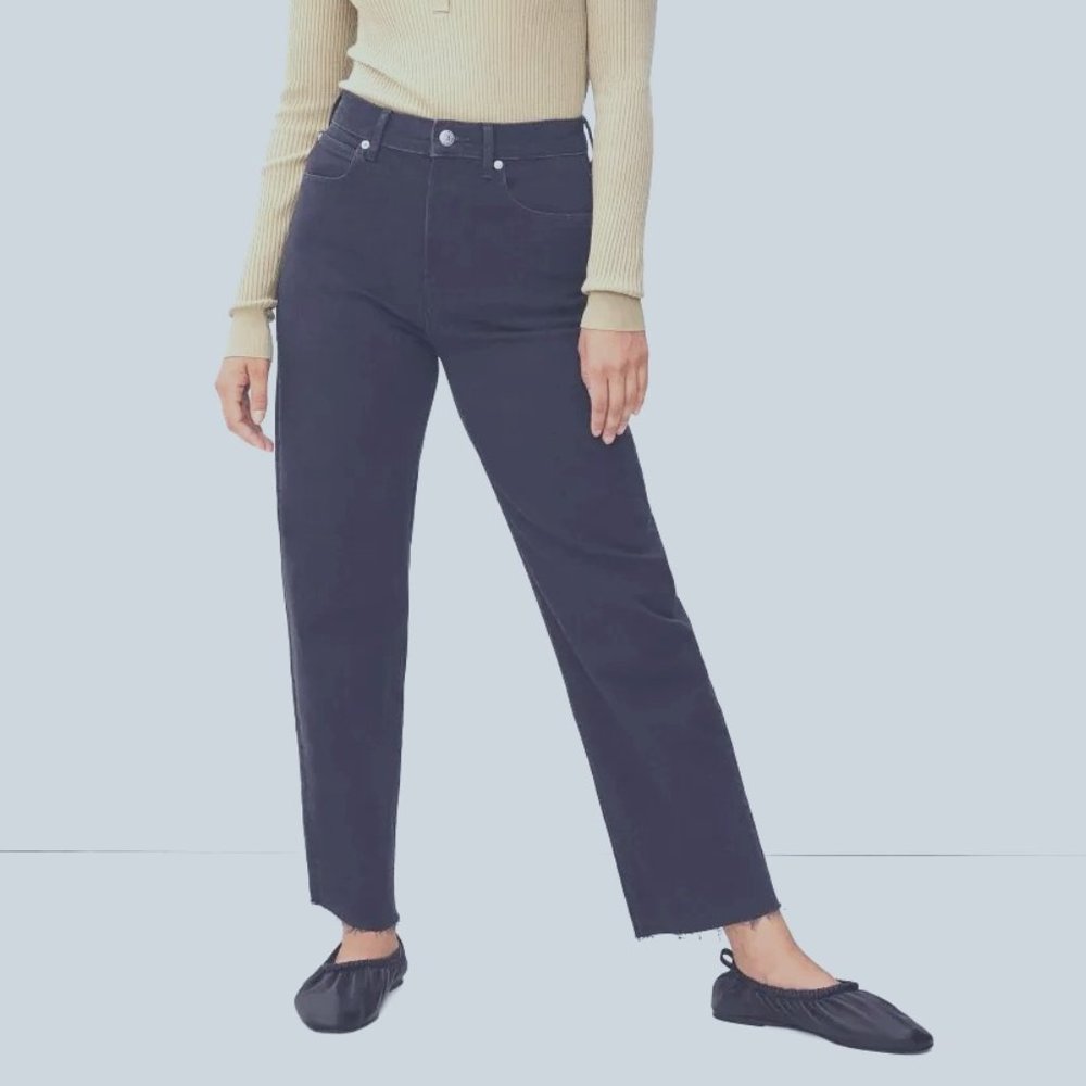 EVERLANE THE WAY-HIGH JEAN HIGH RISE STRAIGHT LEG CROPPED RAW HEM STRETCH sz 26